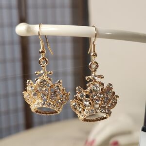 Hand Crafted | Goldtone Rhinestone Crown Earrings
